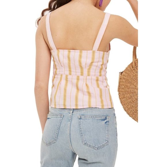 Topshop 165443 Womens Sleeveless Stripe Crop Tank Top Pink Yellow Size US 6 - Picture 6 of 15
